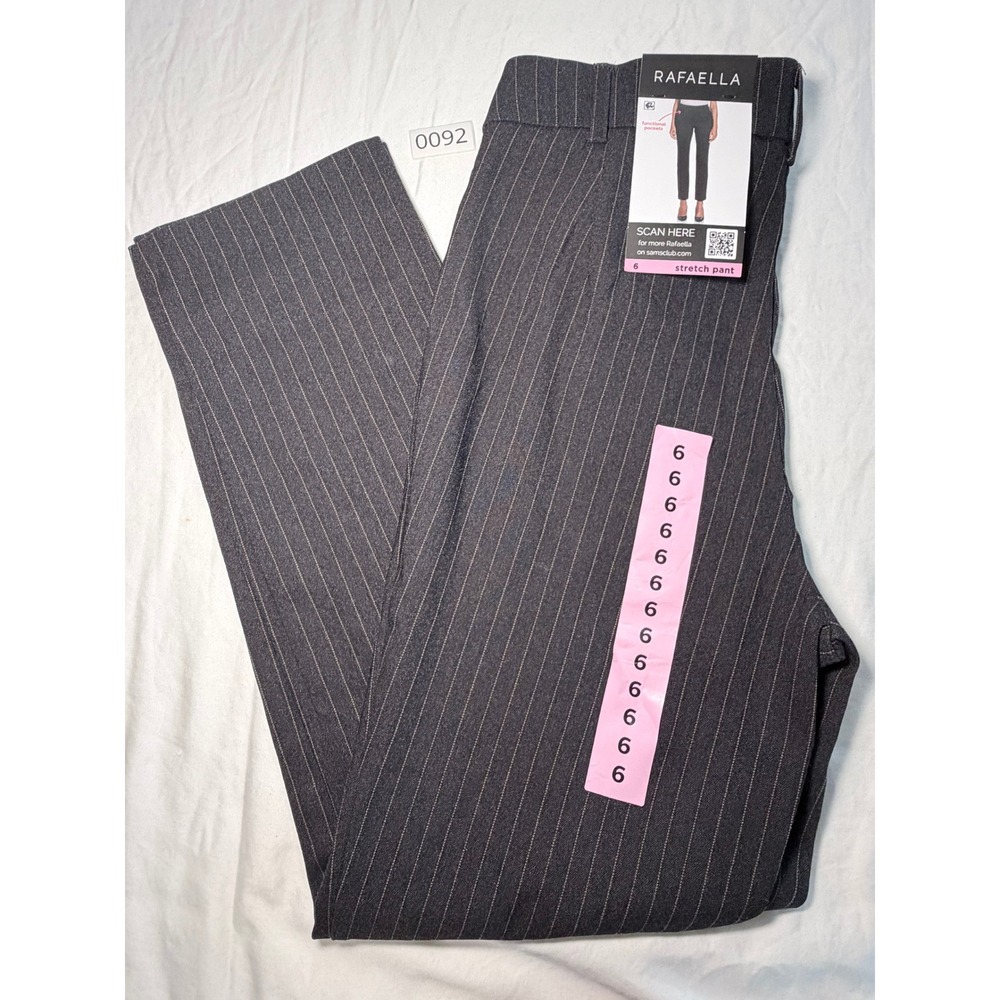 Rafaella Womens Pinstripe Stretch Pants Grey White Dress Trousers Size 6 NWT